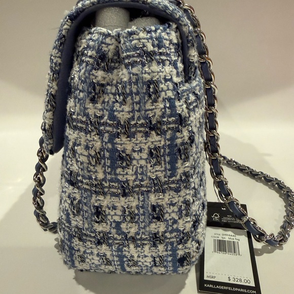 Karl Lagerfeld Blue and White Tweed Shoulder Bag - Picture 4 of 11